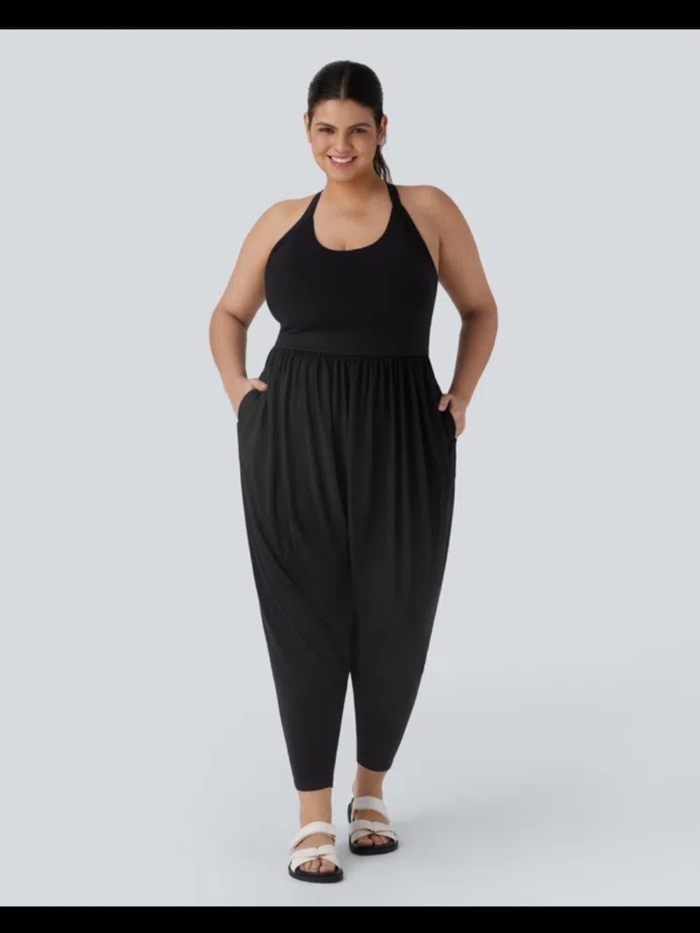 NWT Size 1X HALARA Black Halter Jumpsuit with Pockets